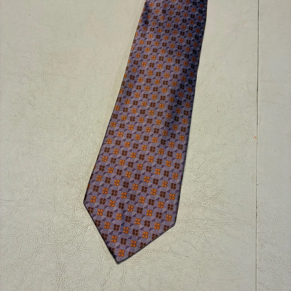 Ermenegildo Zegna Mens Purple Geometric Silk Tie Disegno Esclusivo 3.75